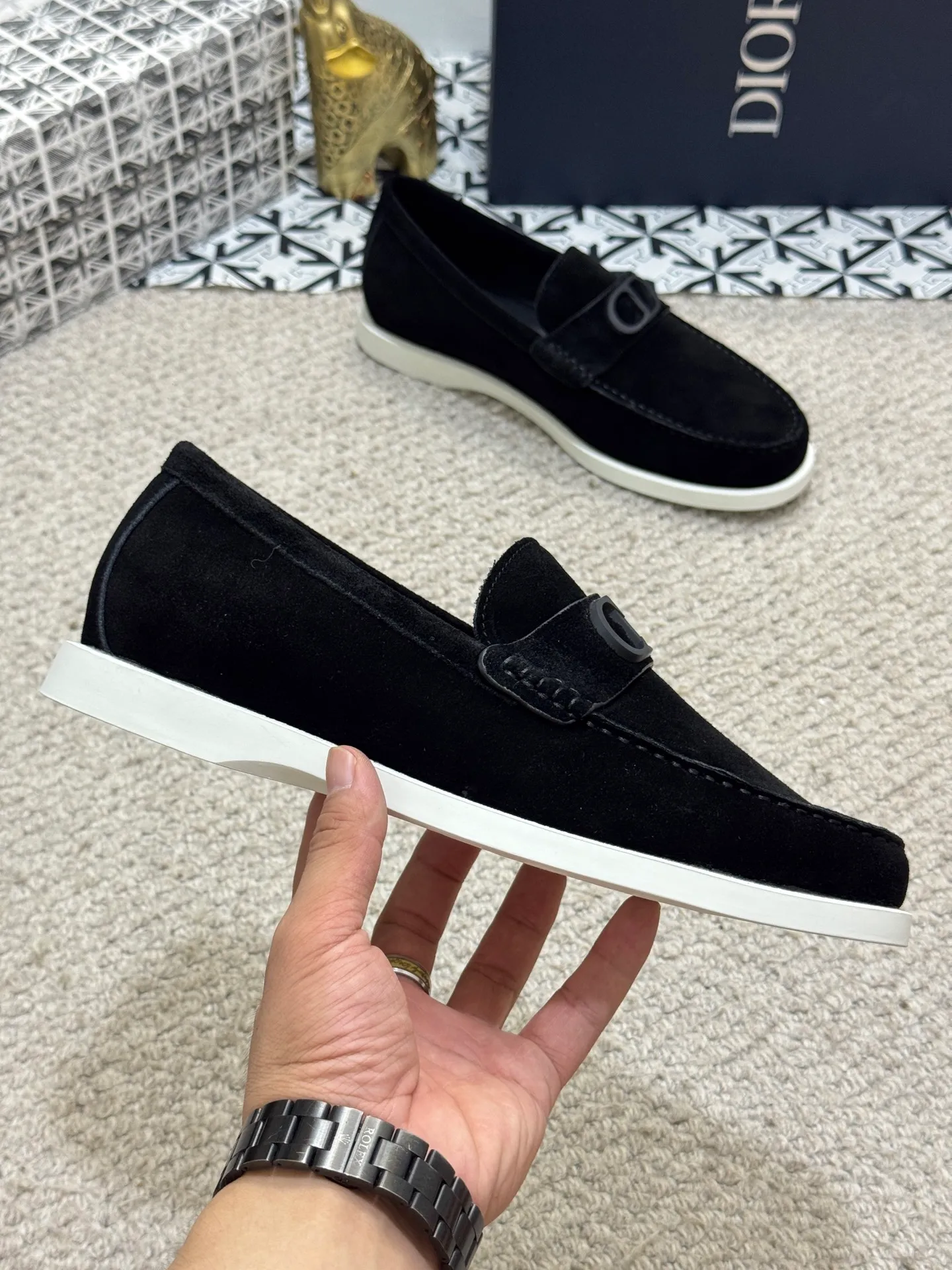 Men's men's shoes 💰480 [New style] 🍺🍺Dior men's casual shoes - a high version of the original one-to-one replica. It is a casual dress shoe. Crafted from luxuriously soft navy suede❤️‍🔥Cow leather lining💘Oblique printed panels on the upper. The lightweight white rubber sole adds sophistication, with an Oblique pattern engraved on the outsole and branding on the back. Size: 38-44 (45, 46 customized
